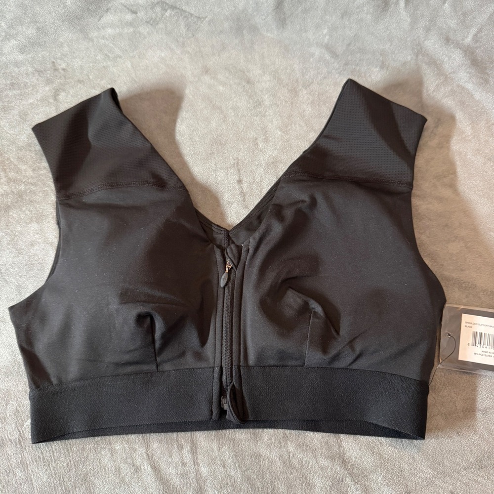 Tommie Copper Womens Shoulder Support Bra M Black Front Zip Compression Athletic